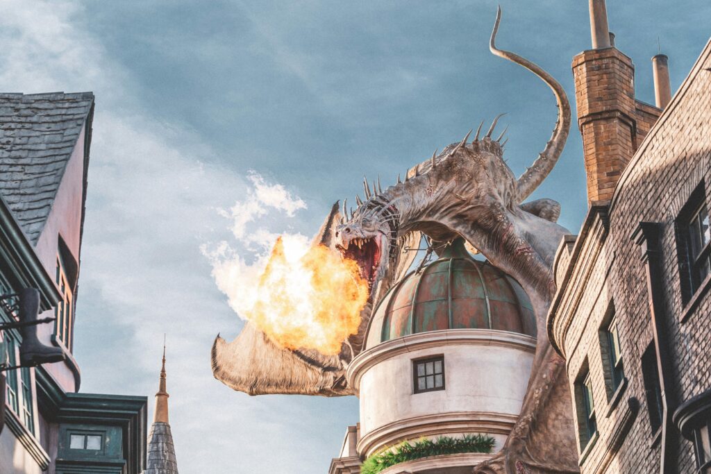 pexels-photo-3359734-3359734 Epic fire-breathing dragon atop building at Universal Studios, Orlando.